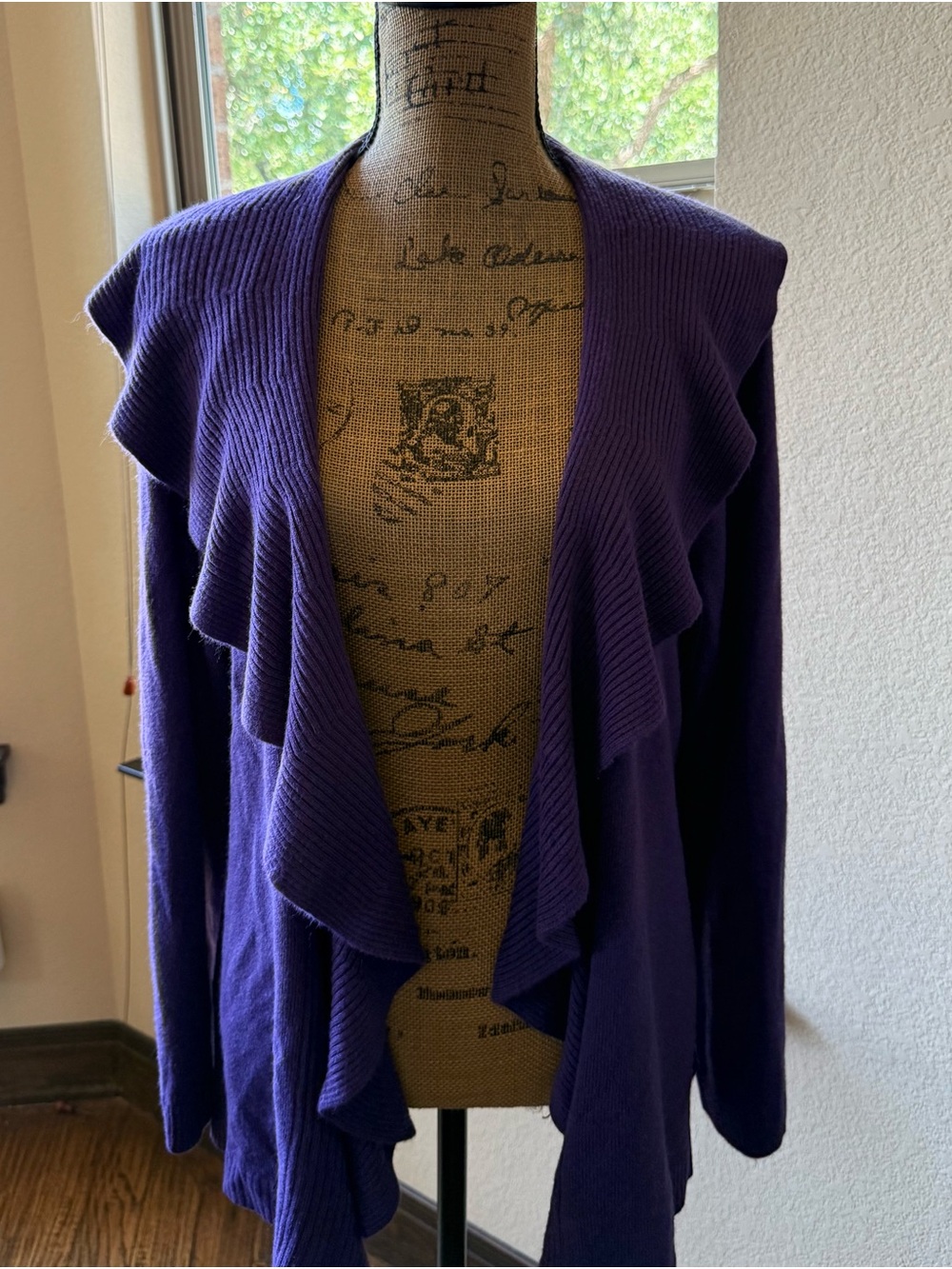 Karen Scott Deep Purple Ruffle Open-Front Cardigan
